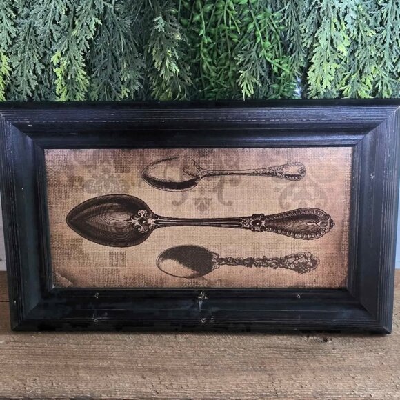 Primitive Framed Spoon Wall Hanging Farmhouse Decor - Picture 1 of 7